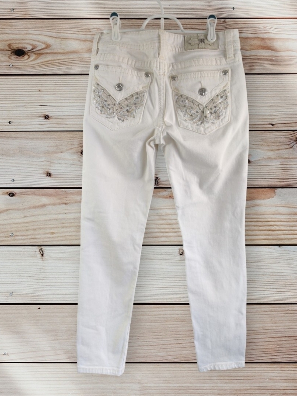 Miss Me White Skinny Jeans with Silver Hardware